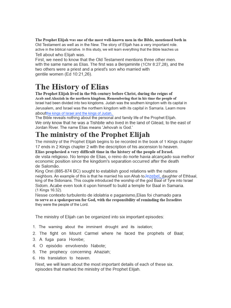 The Life and Ministry of Prophet Elijah | PDF | Elijah | Books Of Kings