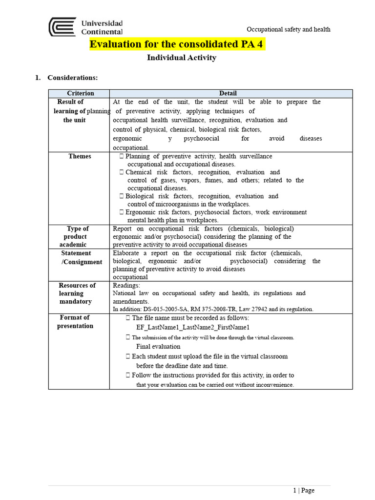 PA 4 Final Evaluation | PDF | Occupational Safety And Health | Safety