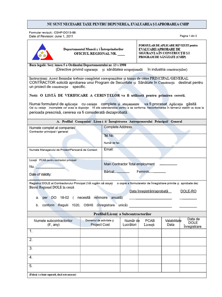 Formular de Aplicare CSHprogram | PDF
