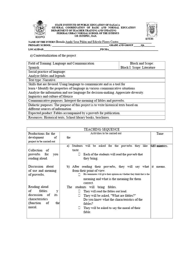 PROJECT PLAN 5th Grade | PDF | Proverb | Human Communication
