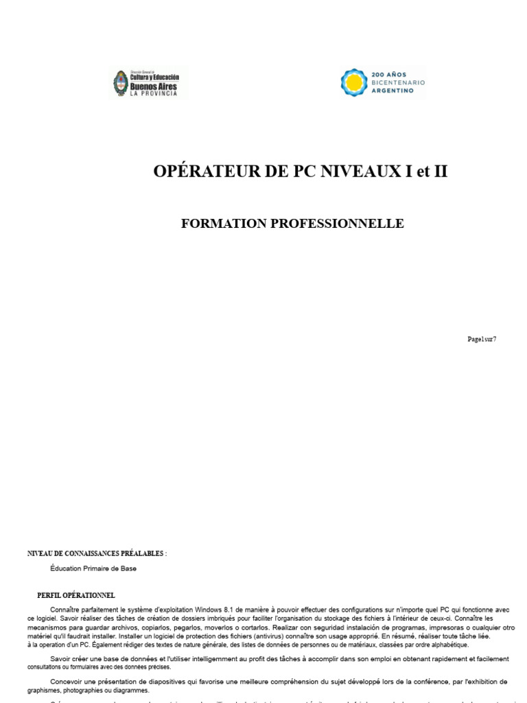 Formation Opérateur de PC Niveaux I et II | PDF | Fichier informatique ...
