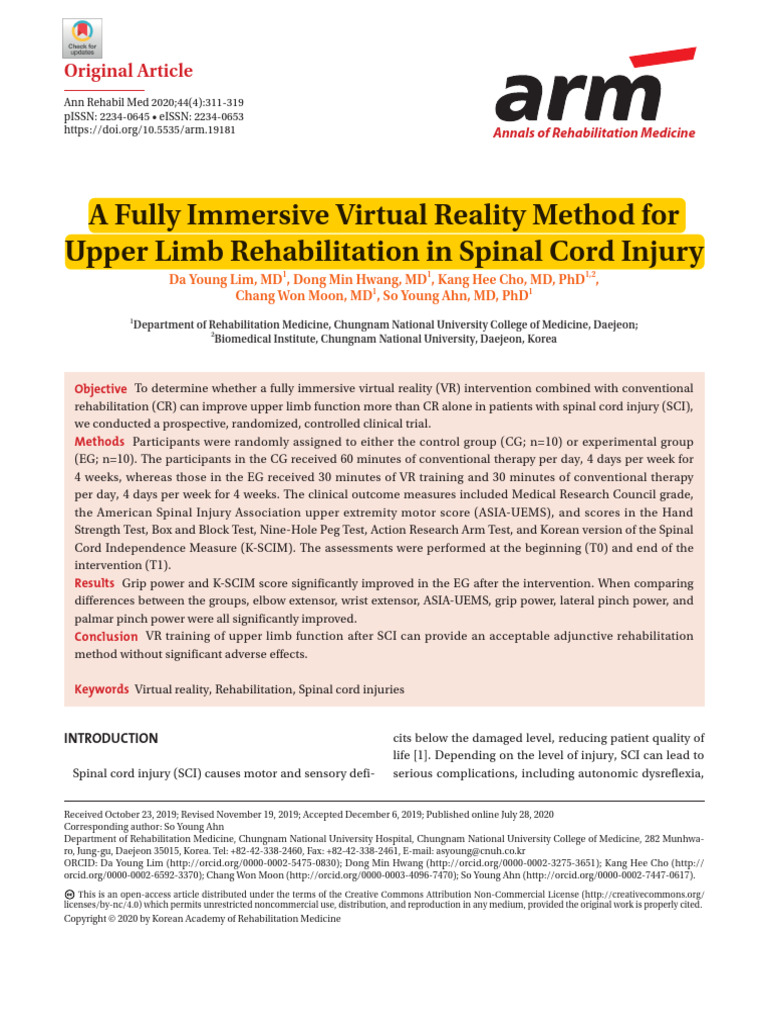VR for Upper Limb Rehab in SCI Patients | PDF | Spinal Cord Injury ...