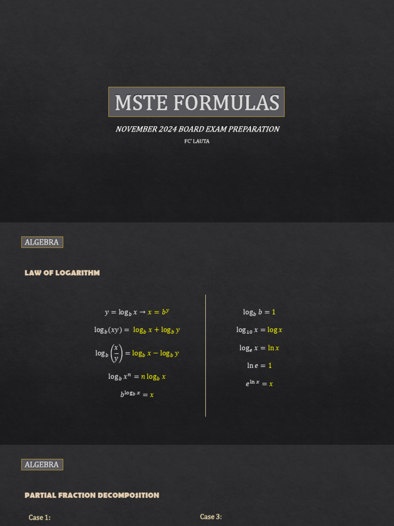 MSTE Exam Prep: Algebra & Trigonometry Formulas | PDF | Logarithm ...