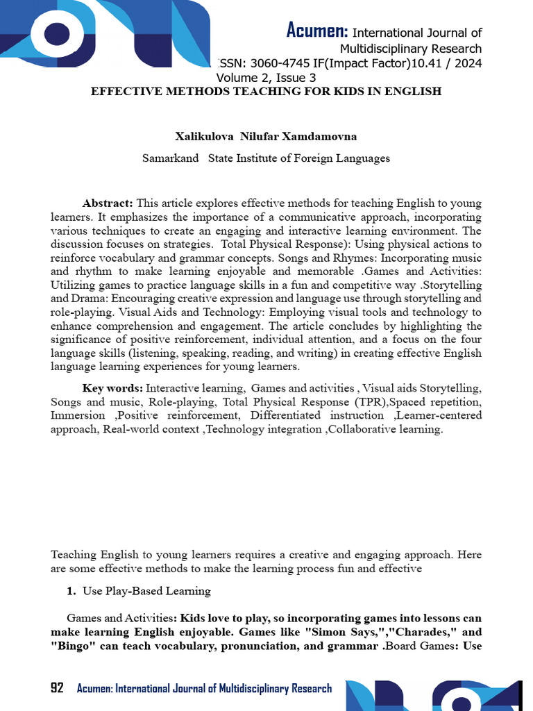 Effective English Teaching Methods for Kids | PDF | Learning | Vocabulary