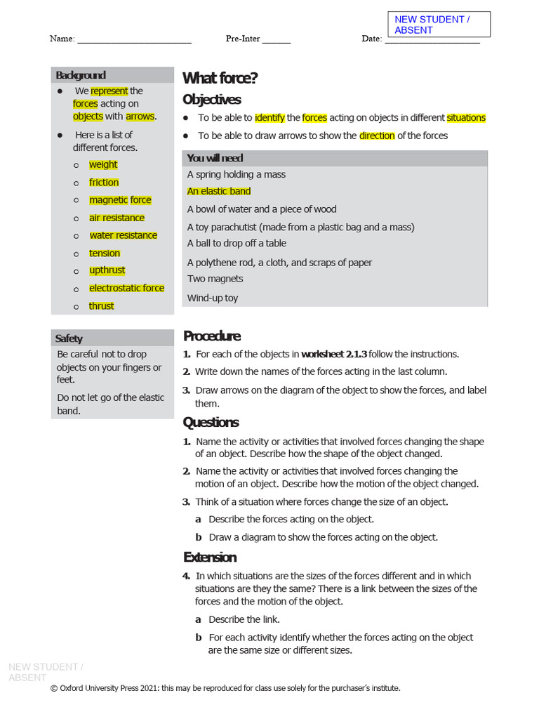 Absent-New Ws 2.1 Introduction To Forces-20250819205832 | PDF | Force ...
