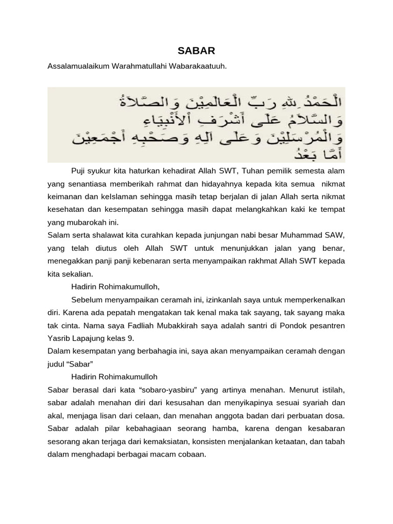 Pentingnya Sabar dalam Kehidupan | PDF