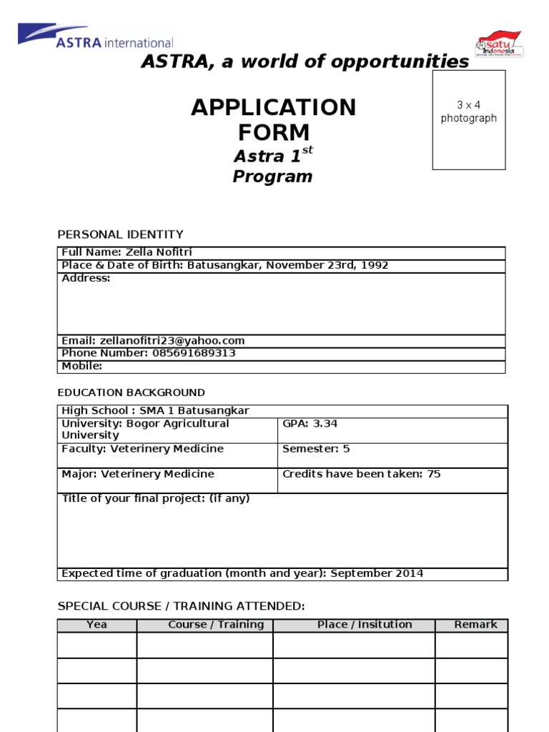 Astra 1st Program Application Form | PDF