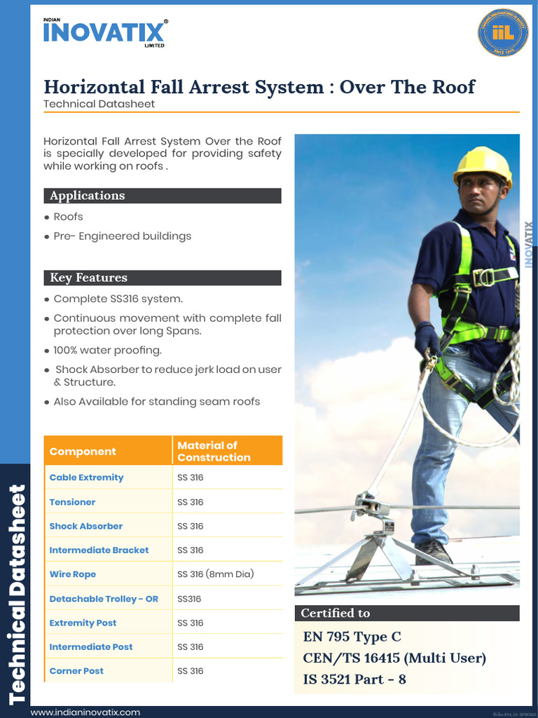 IIL-DOC-0116 - V2.0 - Horizontal Fall Arrest System Over The Roof | PDF ...