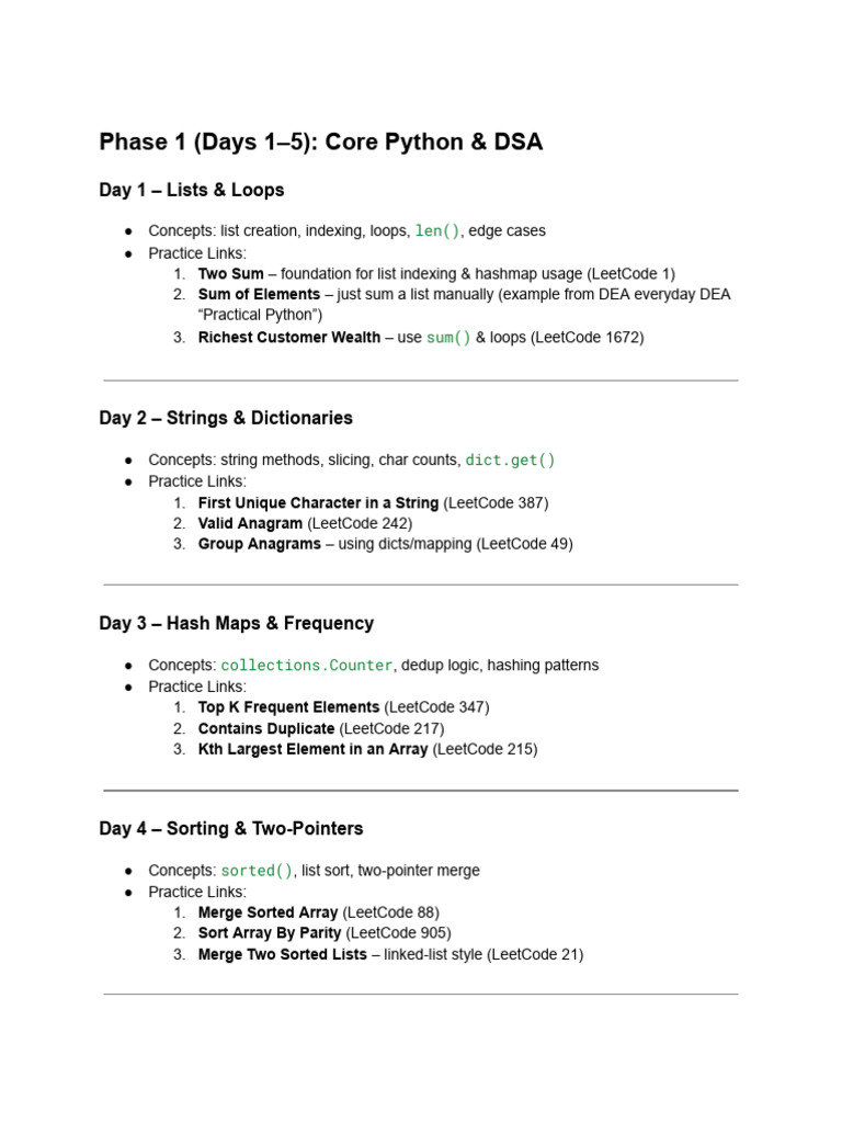20-Day Python Data Engineering Plan | PDF | Apache Spark | Databases