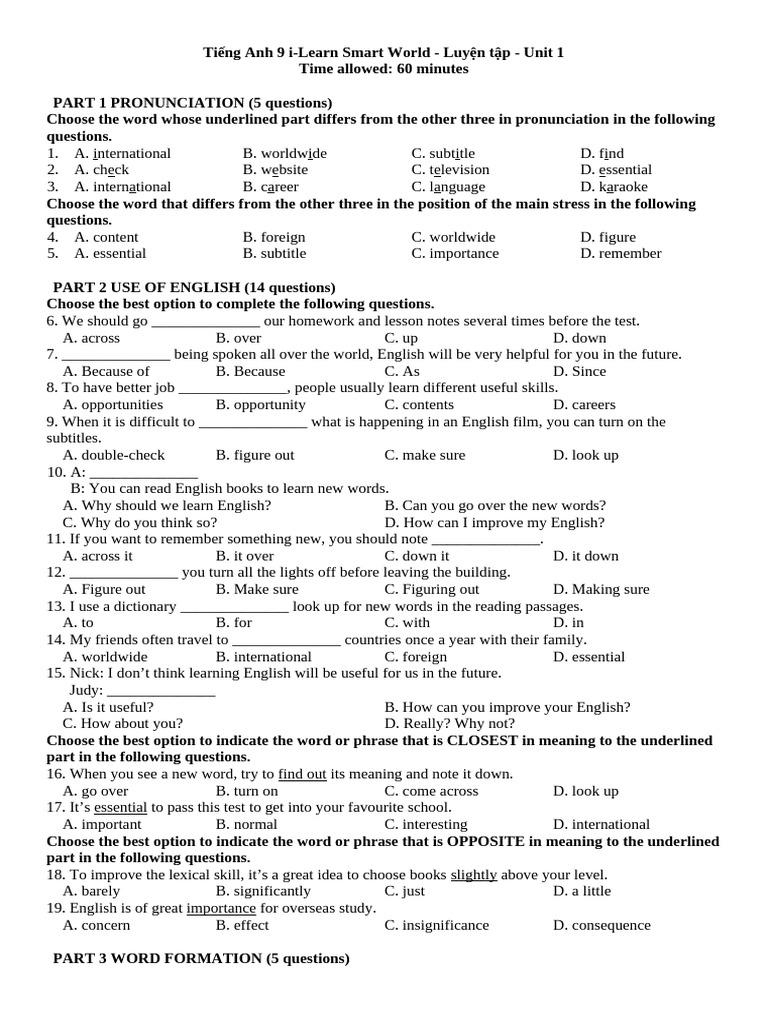 English 9 Unit 1 Practice Exercises | PDF | English Language | Tourism