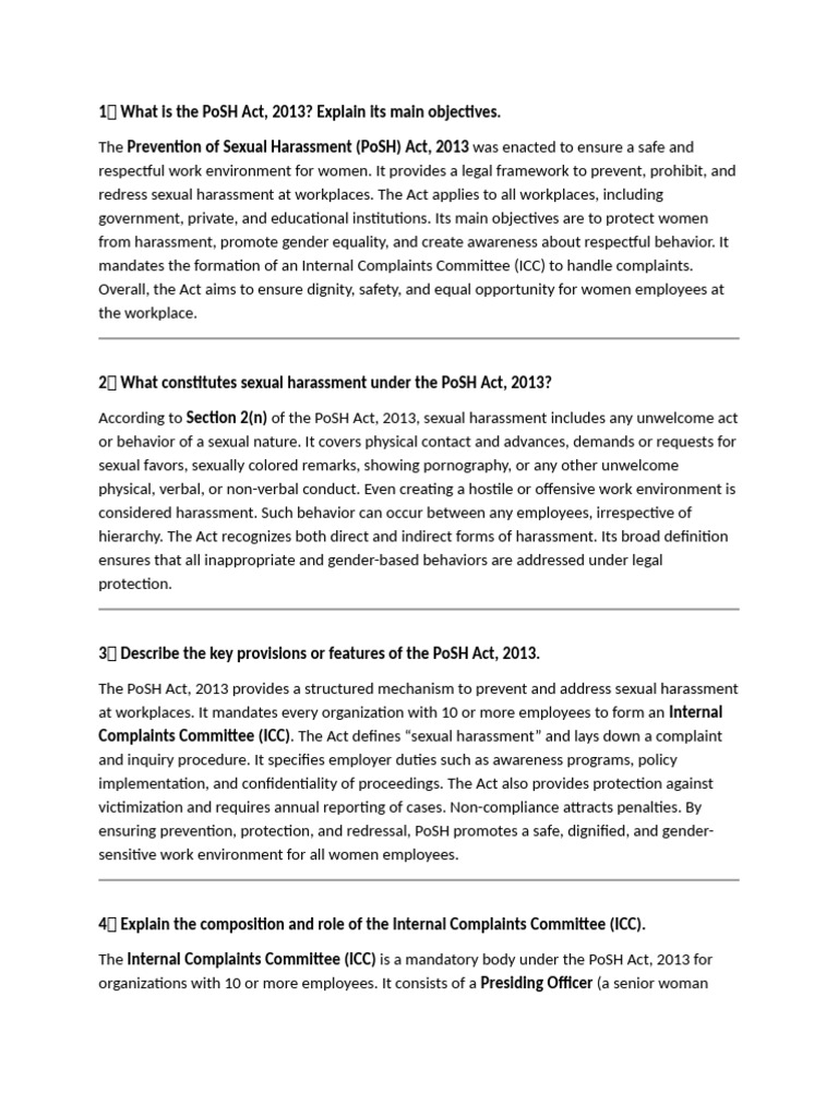 Understanding the PoSH Act, 2013 | PDF | Sexual Harassment | Rights