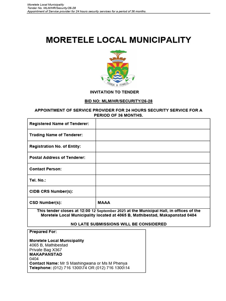 MLM HR Security Tender Document 26-28 PDF | PDF | Business