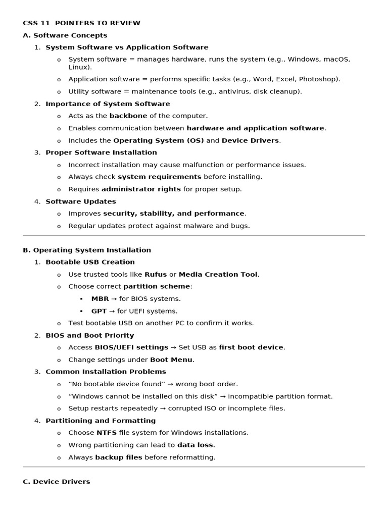 Css 11 Pointers To Review1st Sem. 2nd Quarter | PDF | Booting | Bios