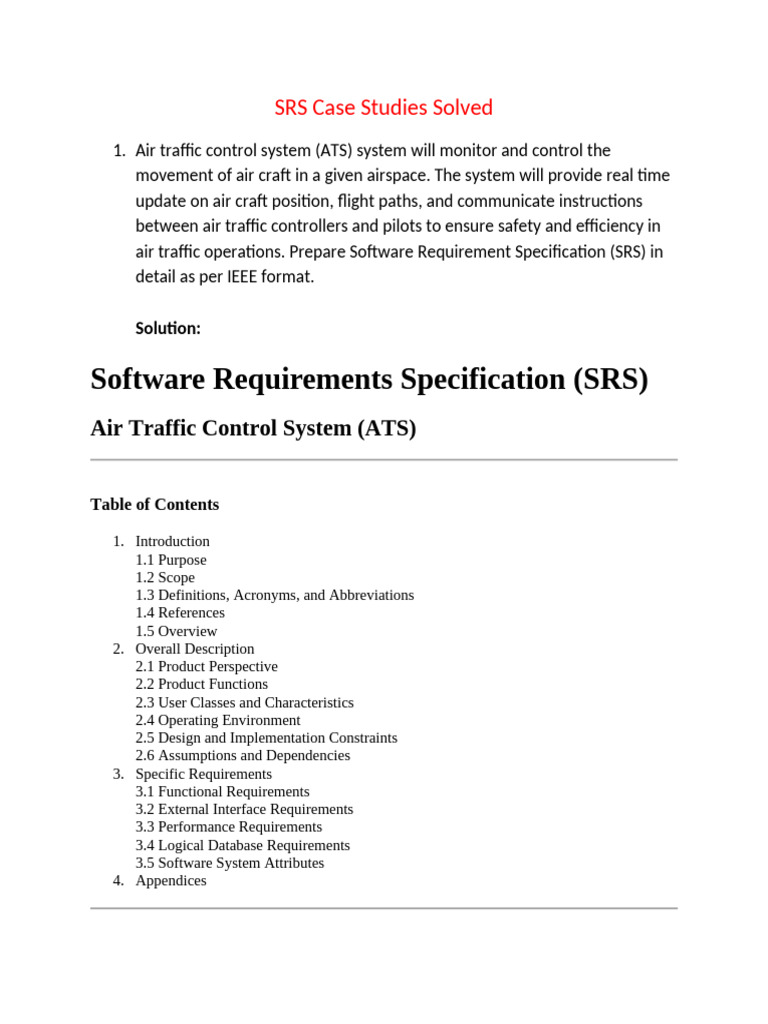 Air Traffic Control System SRS Guide | PDF | Air Traffic Control ...