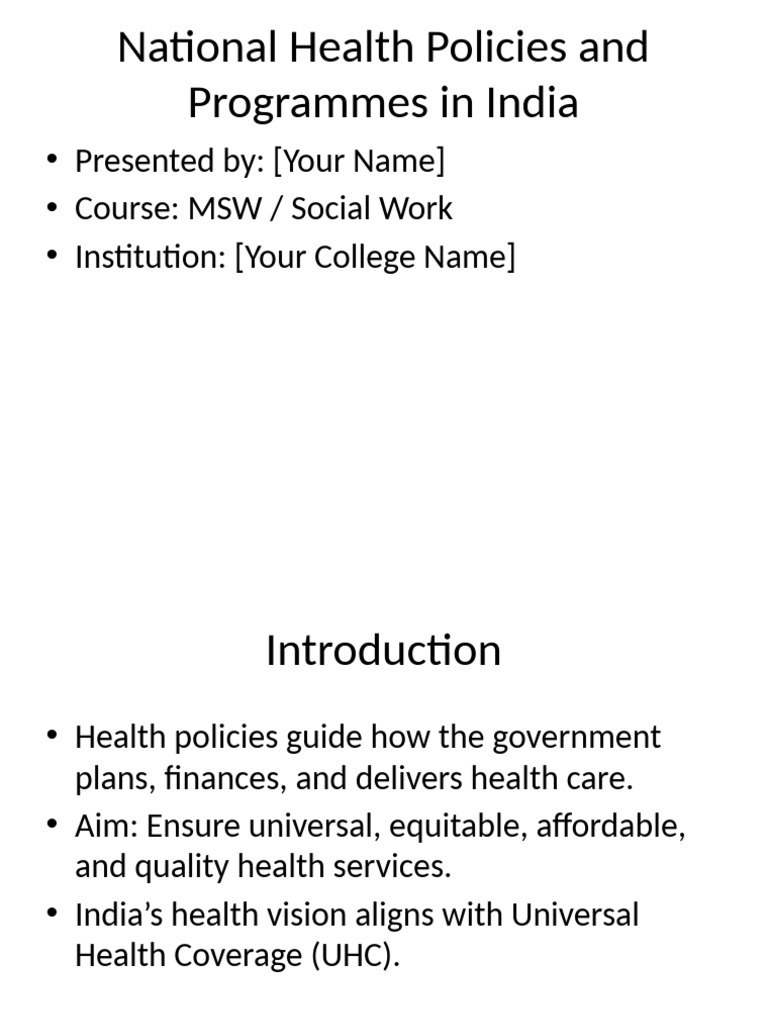 Overview of India's Health Policies | PDF | Health Policy | Health Sciences