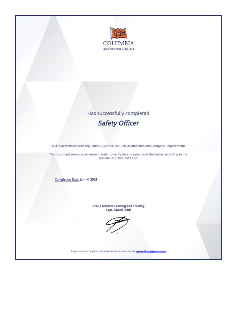 Safety Officer Certification for Nikhil Chauhan | PDF