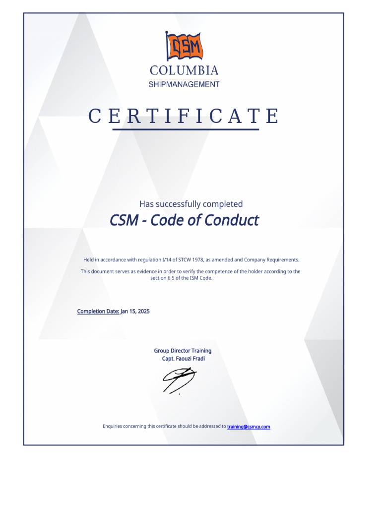 CSM Code of Conduct Certificate | PDF