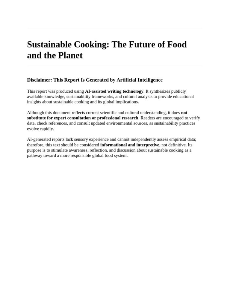 Sustainable Cooking - The Future of Food and The Planet | PDF ...