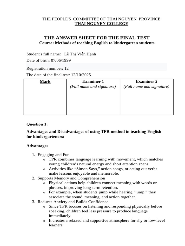 TPR Method in Teaching English to Kids | PDF | Cognition | Human ...