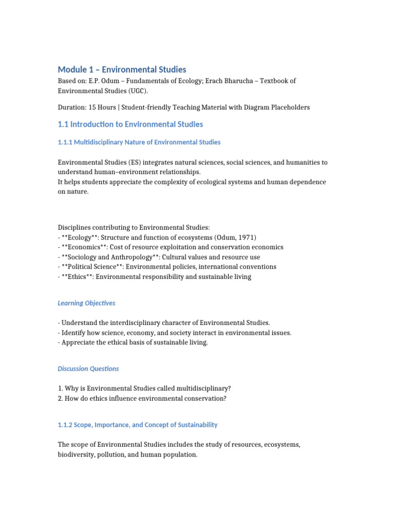 Introduction to Environmental Studies | PDF | Ecosystem | Sustainability