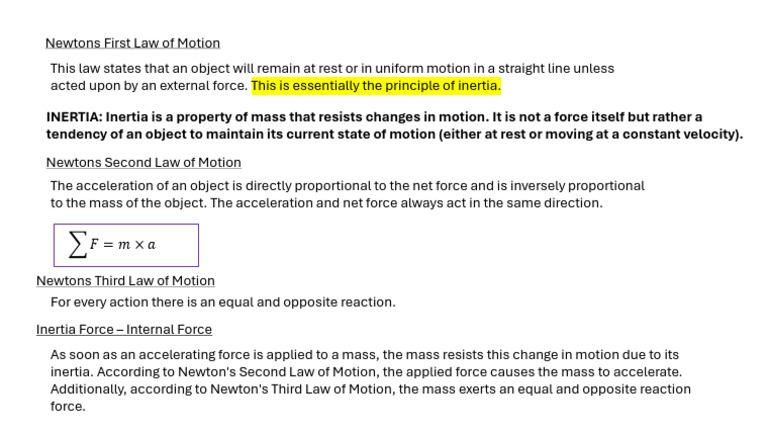 Inertia FORCES F Ma | PDF