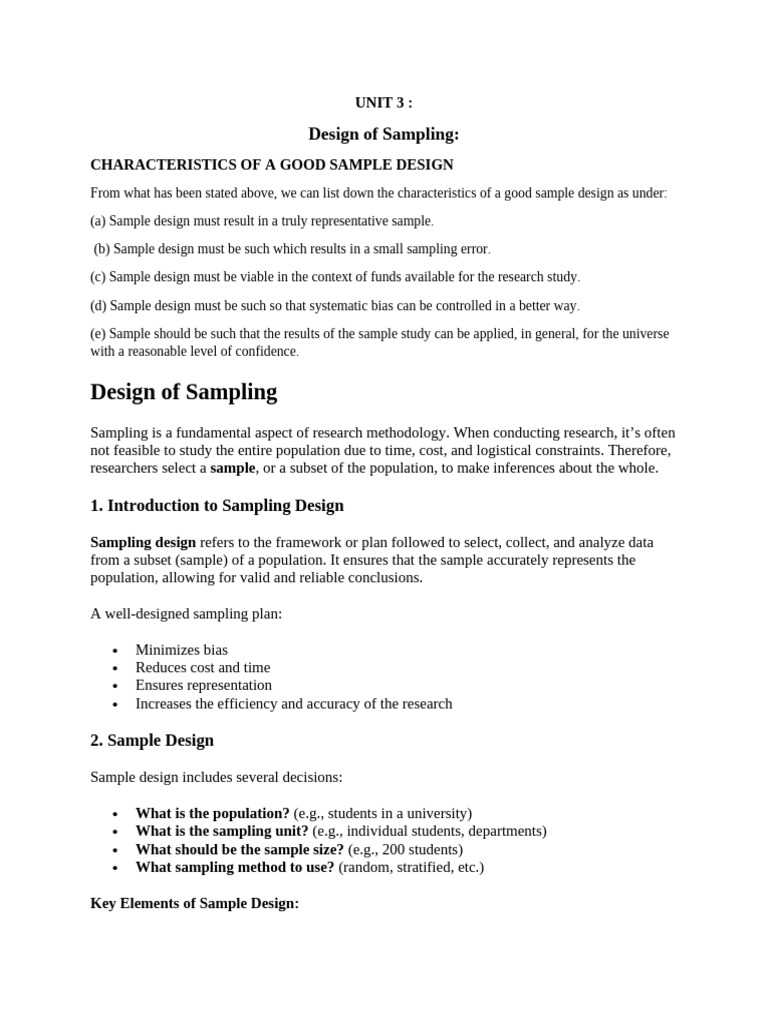 Key Characteristics of Sample Design | PDF | Sampling (Statistics ...