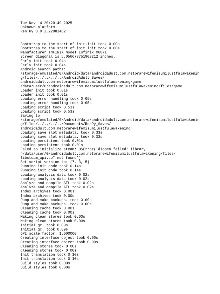 Ren'Py Initialization Log for Infinix X6871 | PDF | Software ...