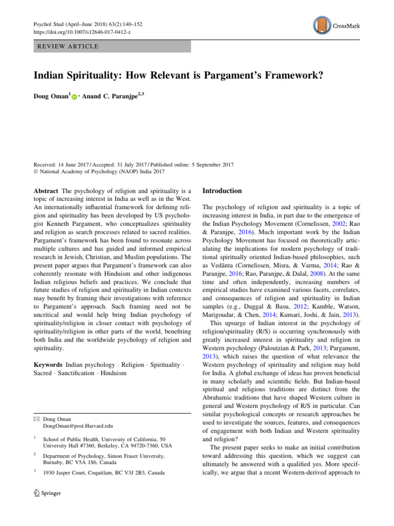 Pargament's Framework in Indian Spirituality | PDF | Brahman | Ātman ...