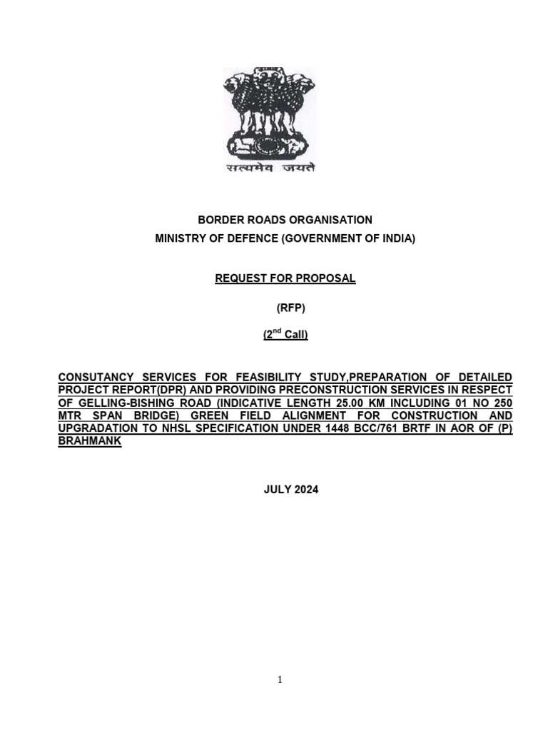 Gelling-Bishing Road DPR RFP 2024 | PDF | Joint Venture | Business