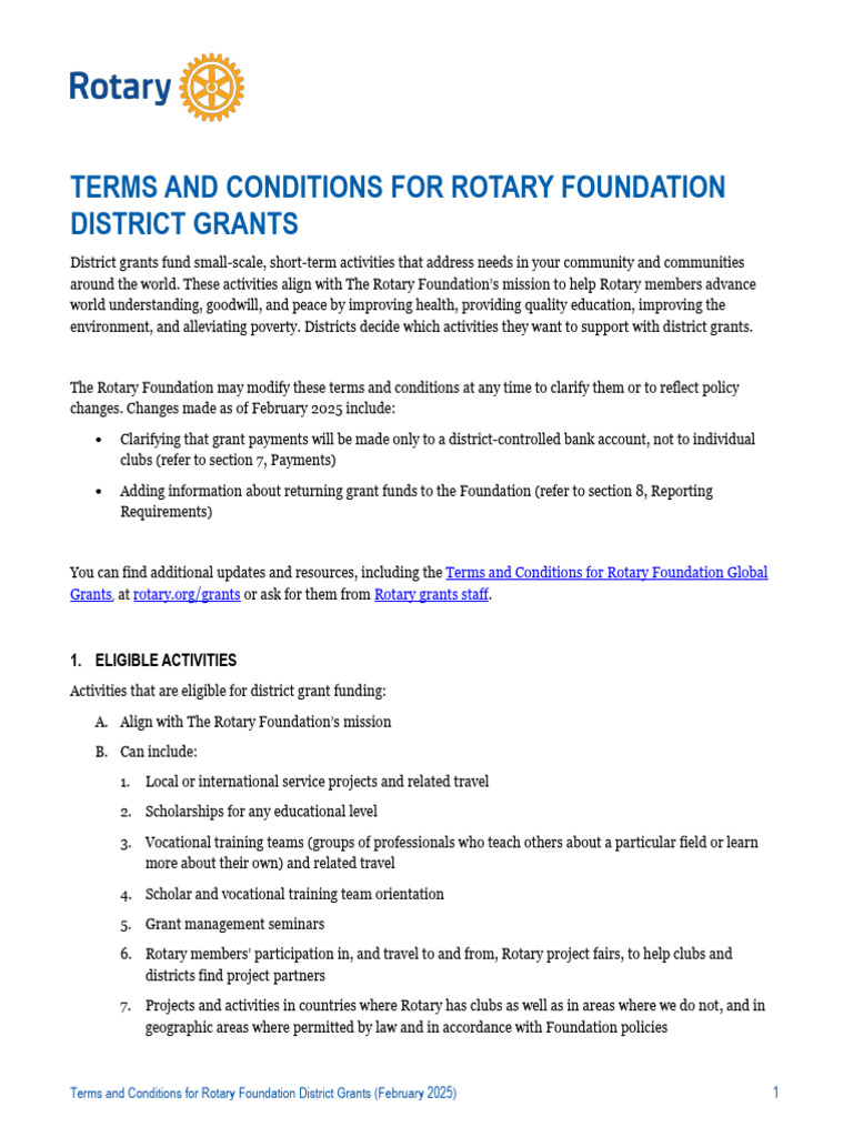 Terms Conditions Rotary Foundation District Grants en | PDF | Conflict ...
