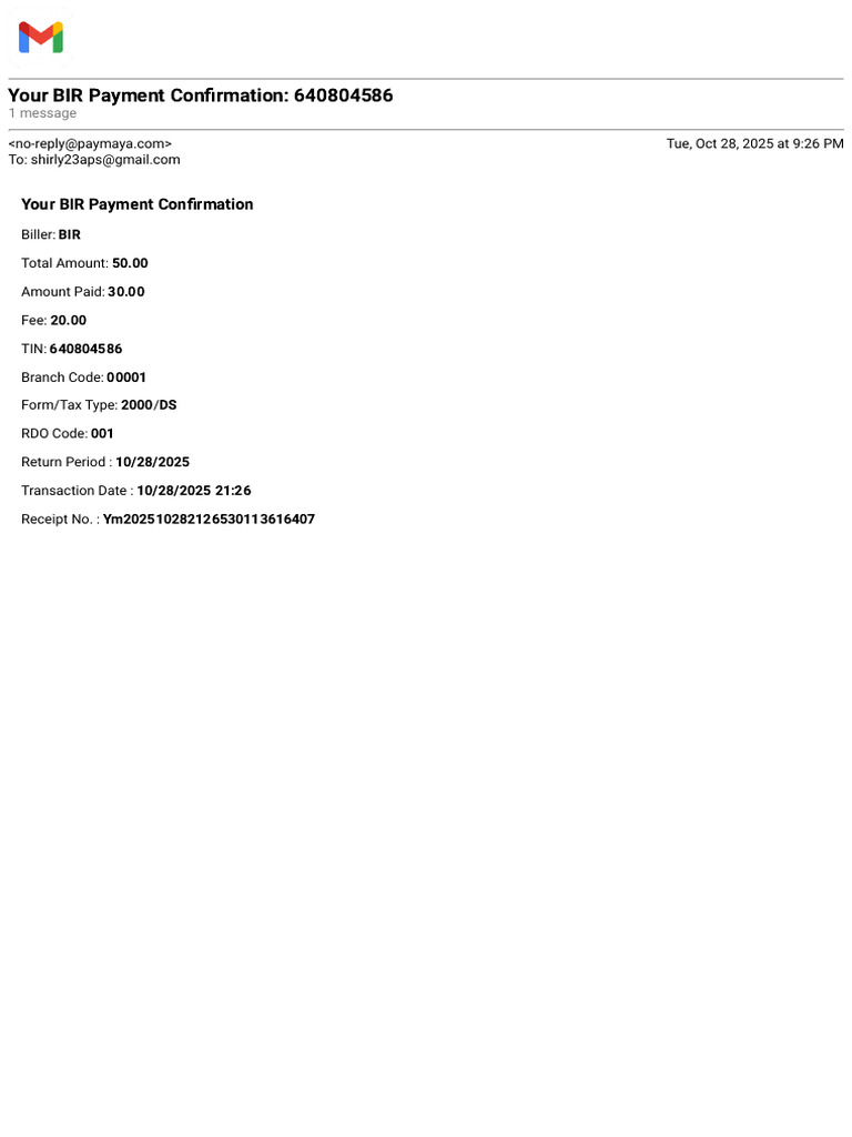 BIR Payment Confirmation Details | PDF