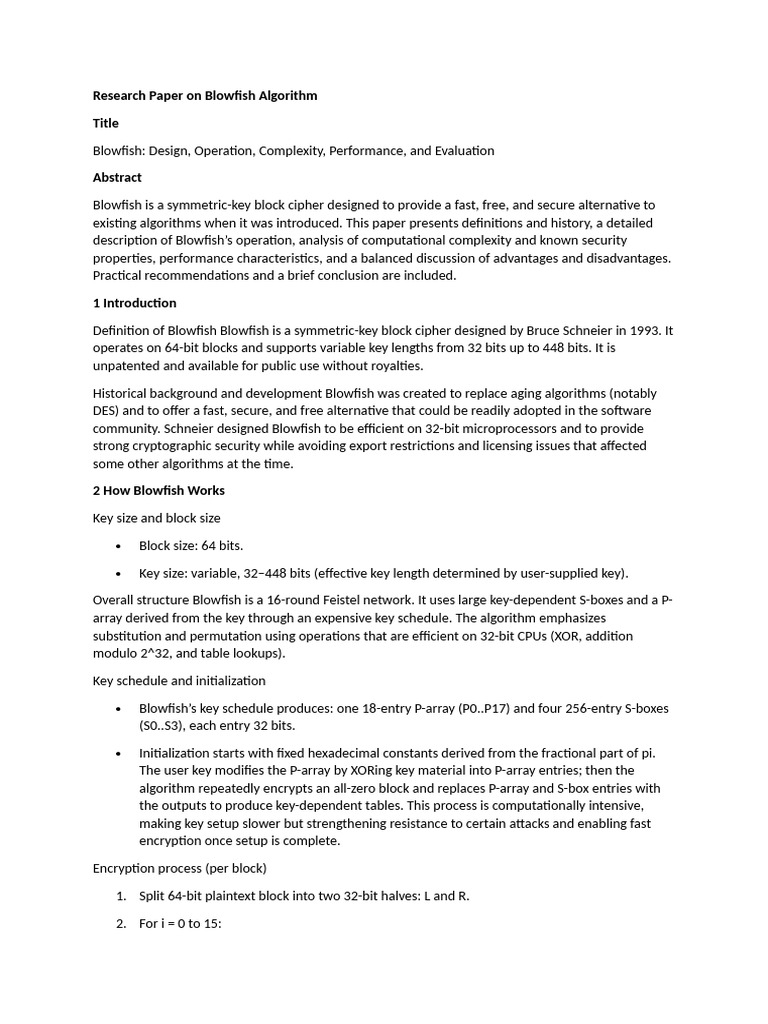 Research Paper On Blowfish Algorithm | PDF | Military Communications ...
