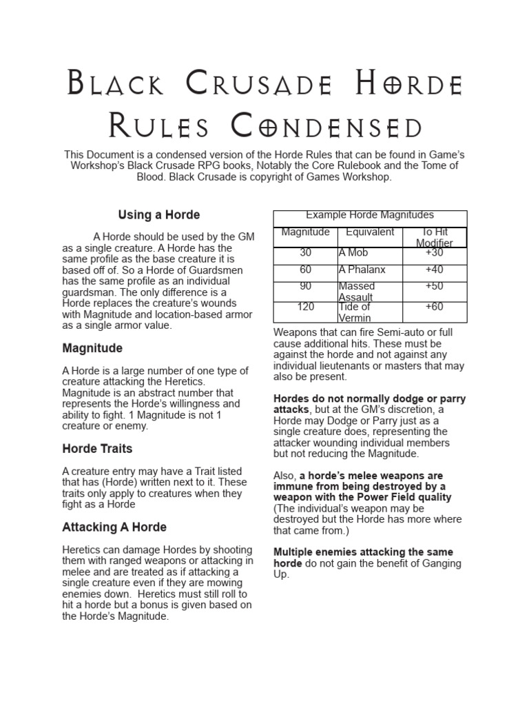 Black Crusade Horde Rules Overview | PDF
