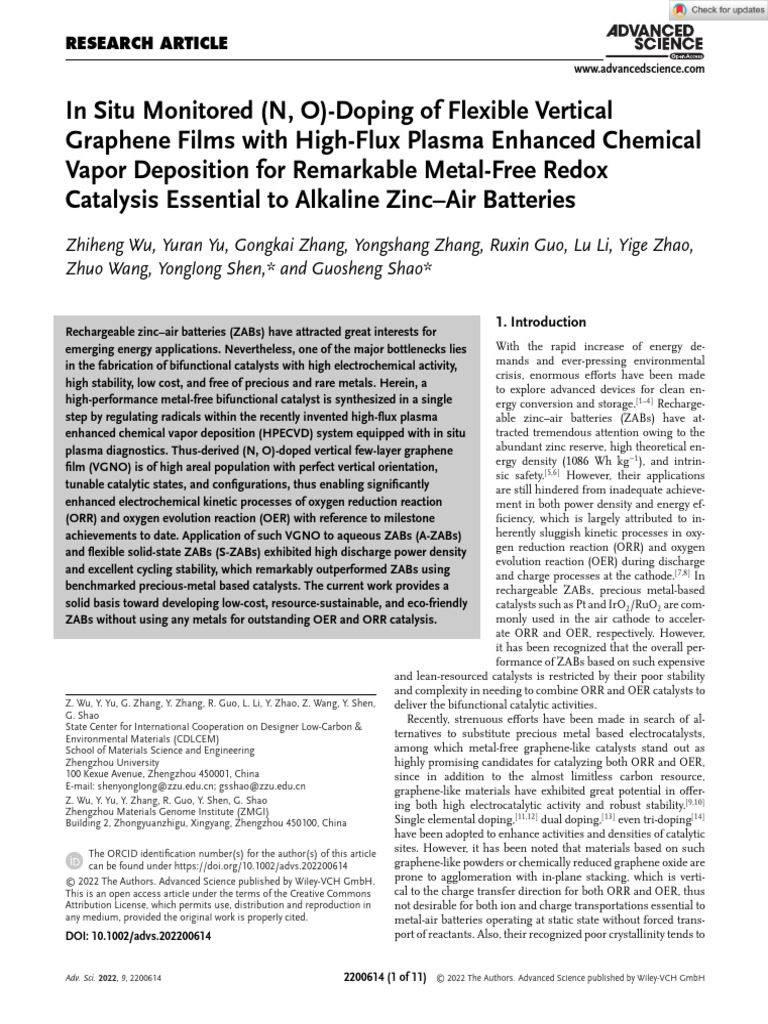 Advanced Science - 2022 - Wu - in Situ Monitored N O Doping of Flexible ...
