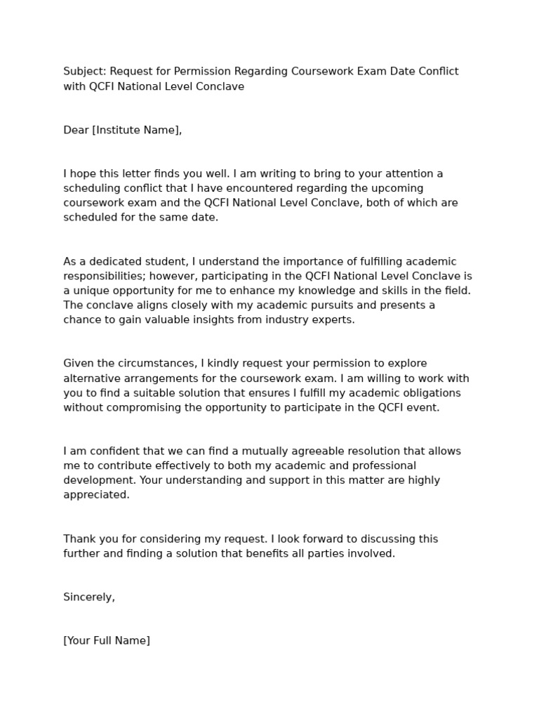 Exam Date Conflict Request Letter | PDF