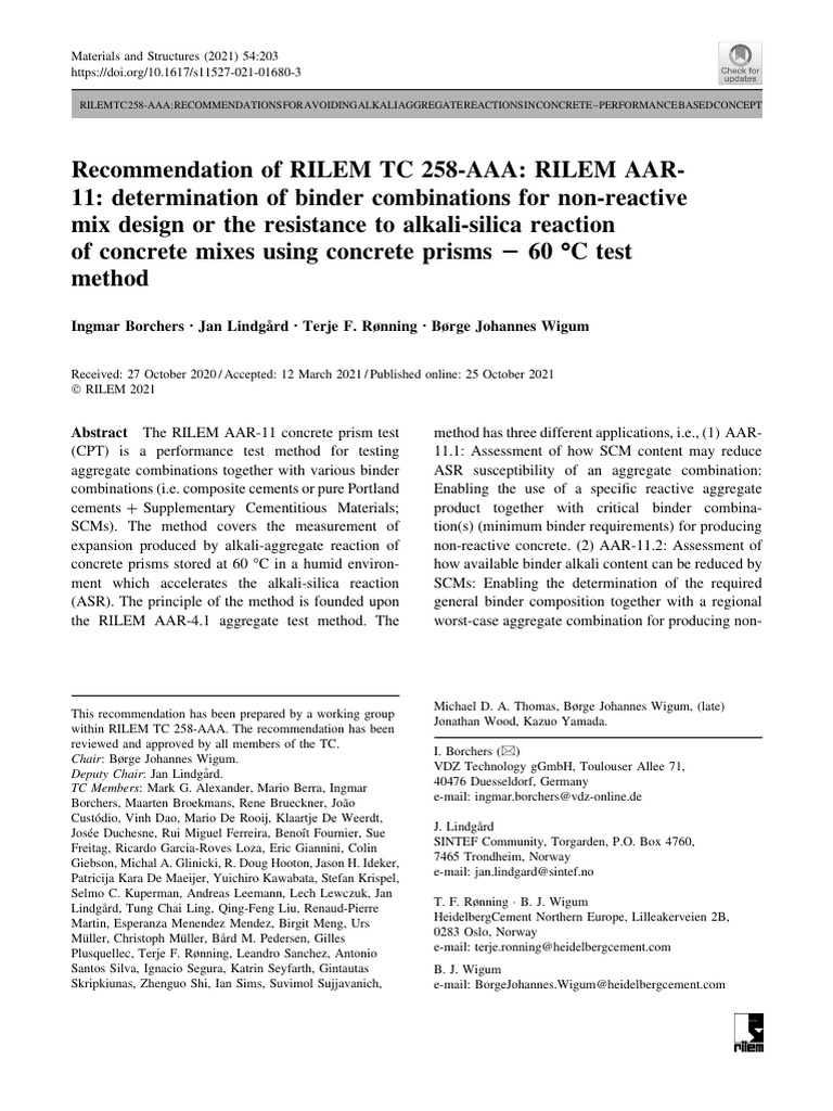 RILEM AAR-11: ASR Resistance Testing Guide | PDF | Concrete | Cement