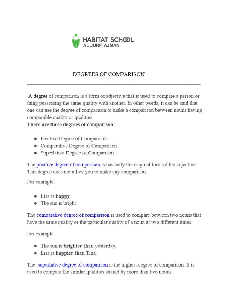 Degrees of Comparison Explained | PDF | Adjective | Language Mechanics