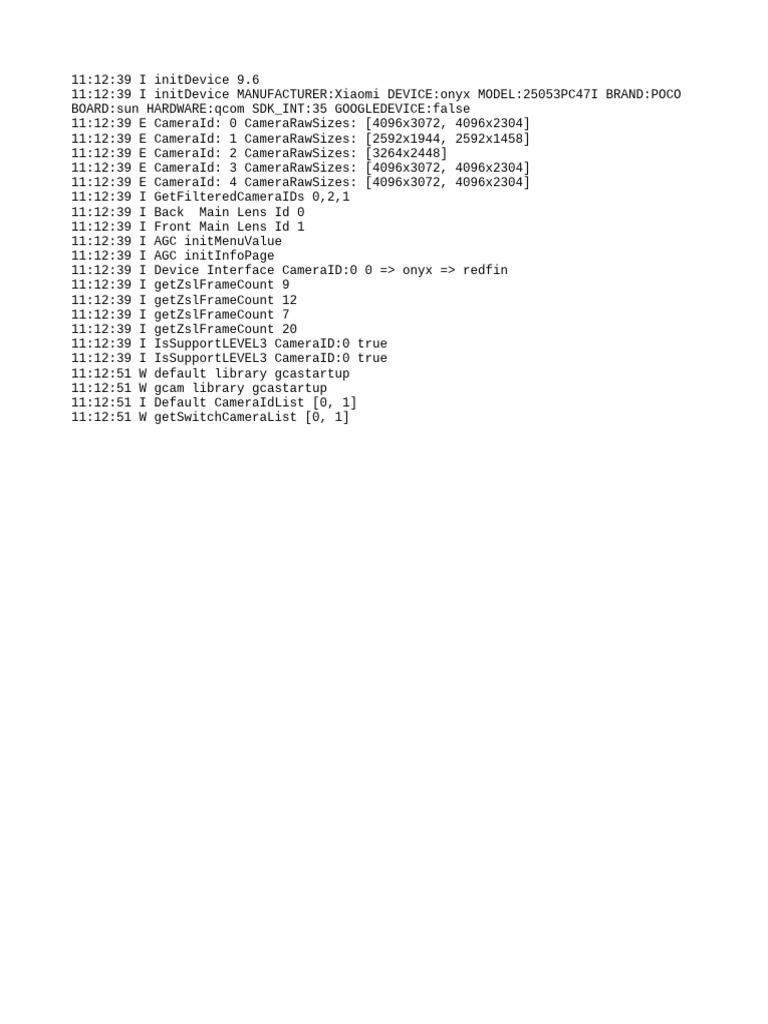 Xiaomi POCO Camera Initialization Log | PDF