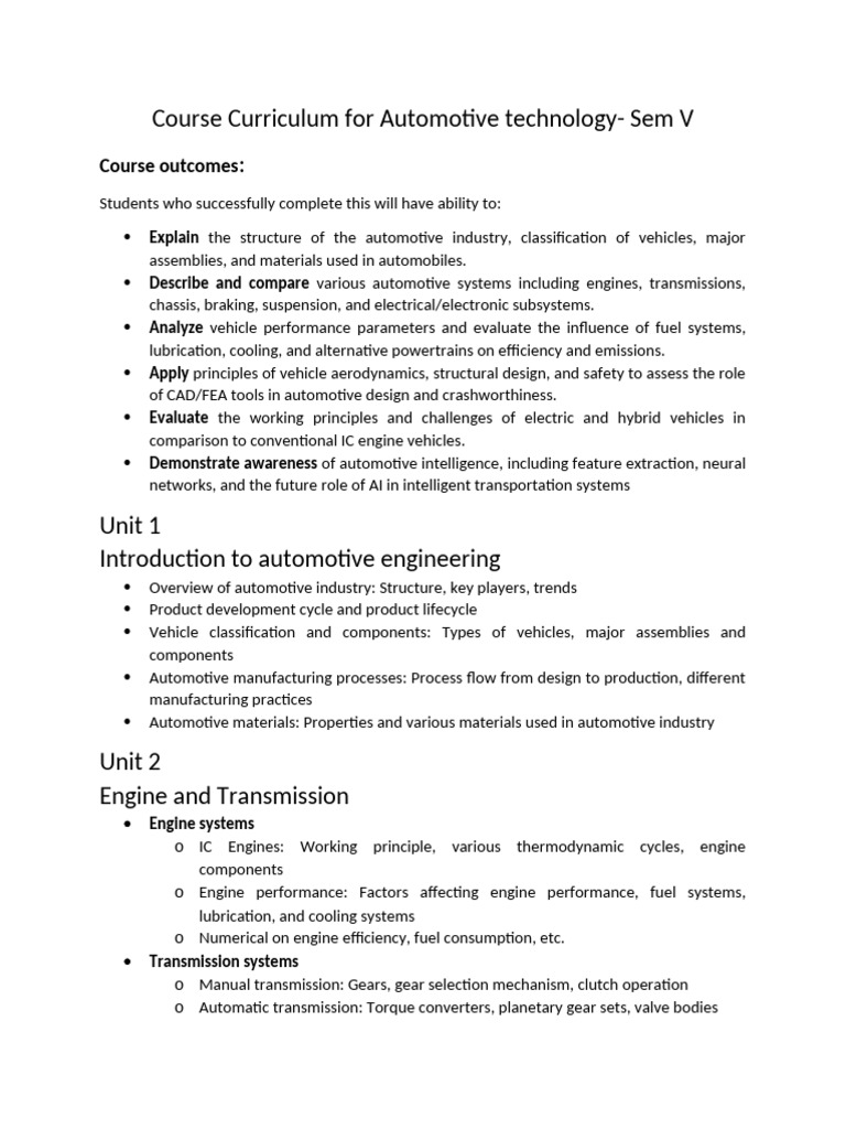 Automotive Technology Course Curriculum V | PDF | Engines | Brake