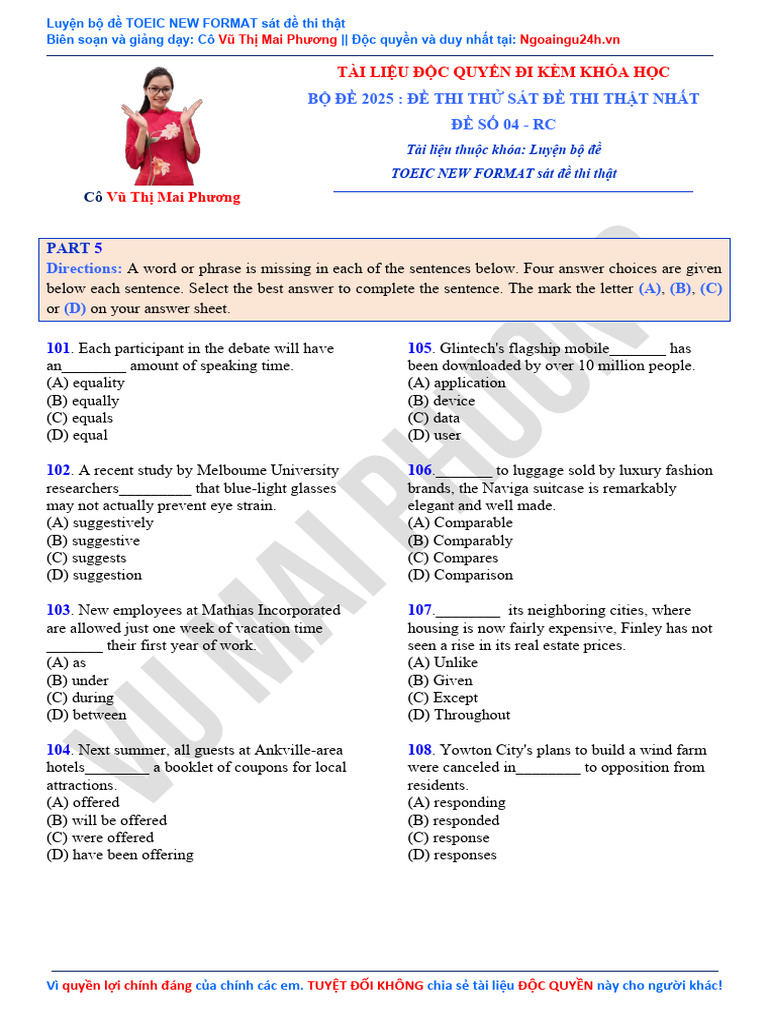TOEIC Practice Tests by Mai Phuong 2025 | PDF