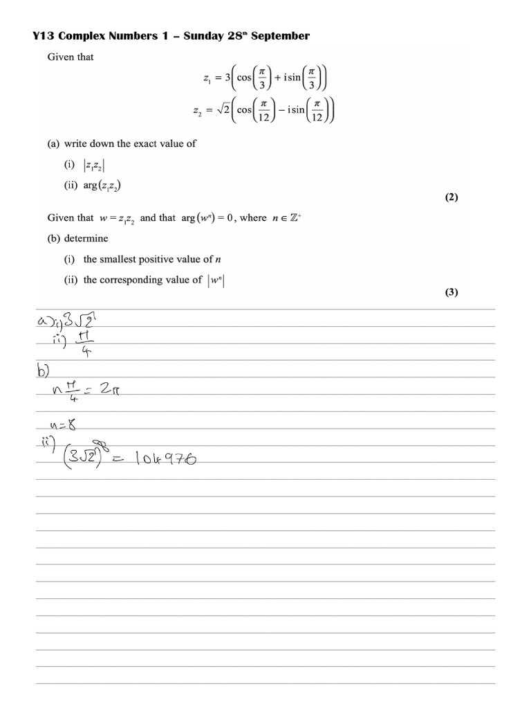 Y13 Complex Numbers EQ1 | PDF