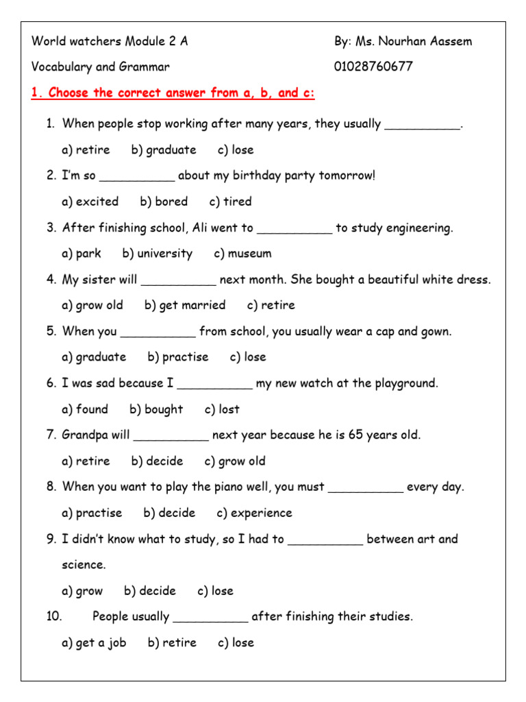 World Watchers Module 2 Exercises | PDF
