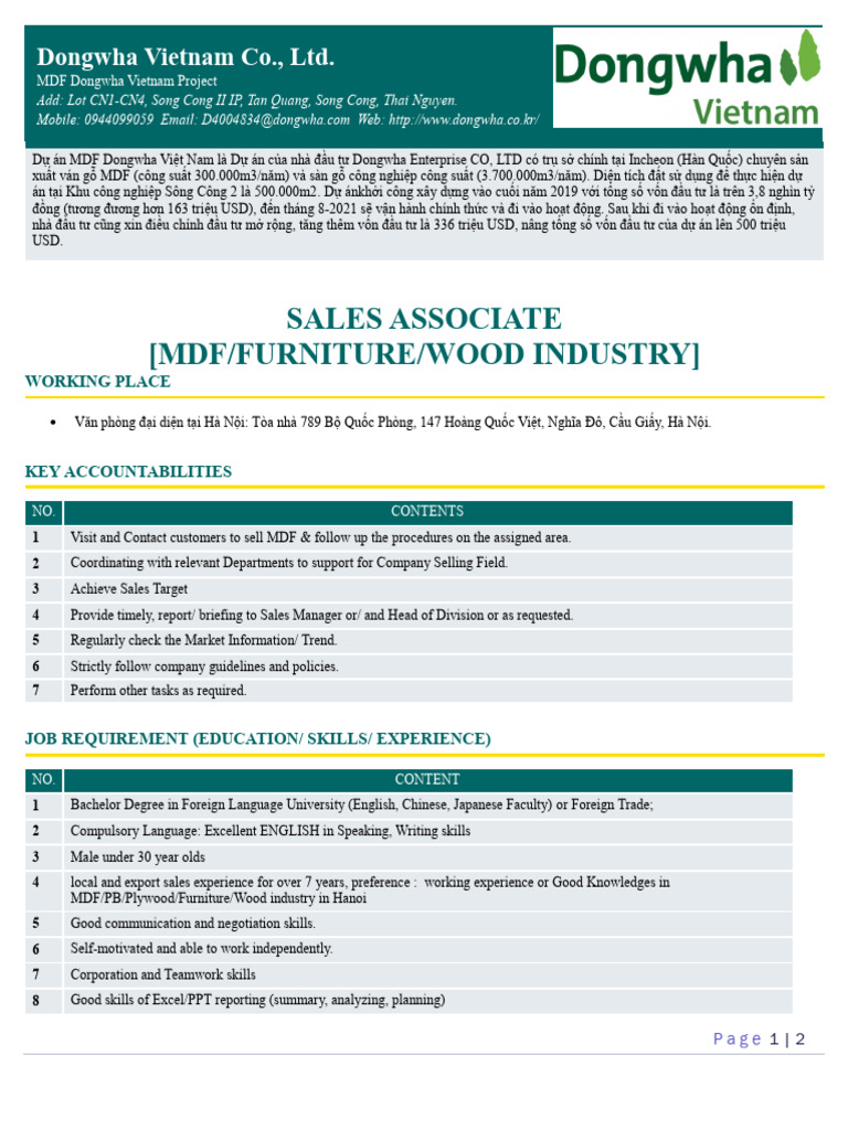 DWVN - JD Posting - MDF Sales Associate | PDF
