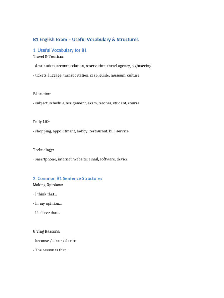 B1 Vocabulary and Structures | PDF