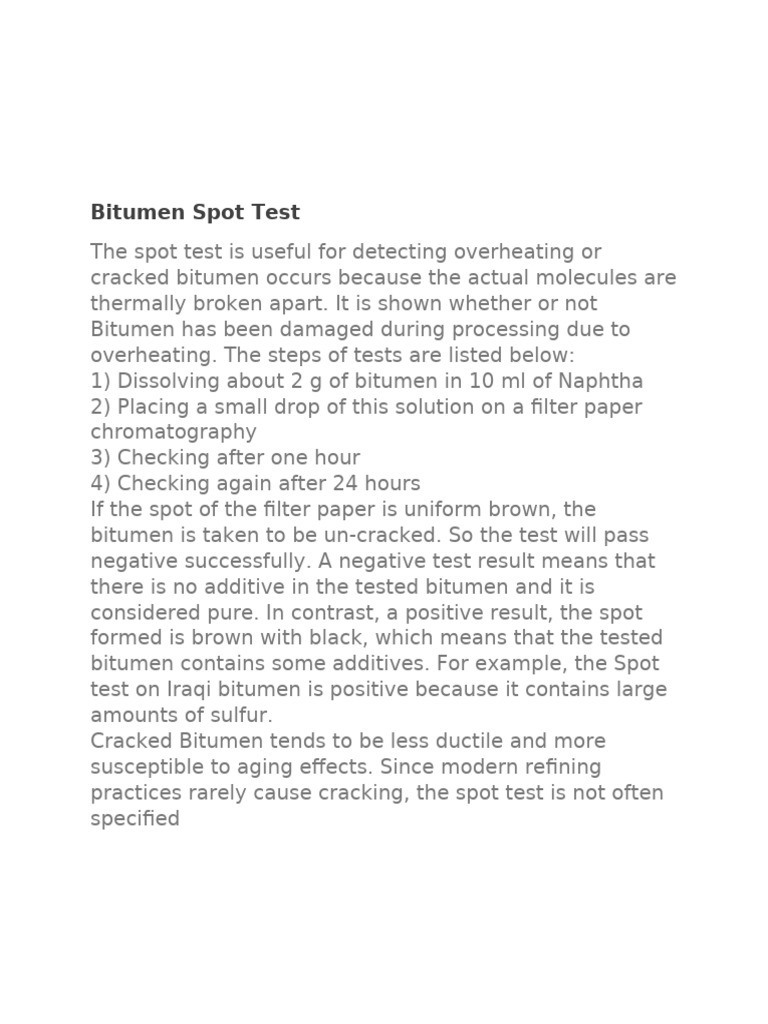 Bitumen Spot Test for Quality Assessment | PDF