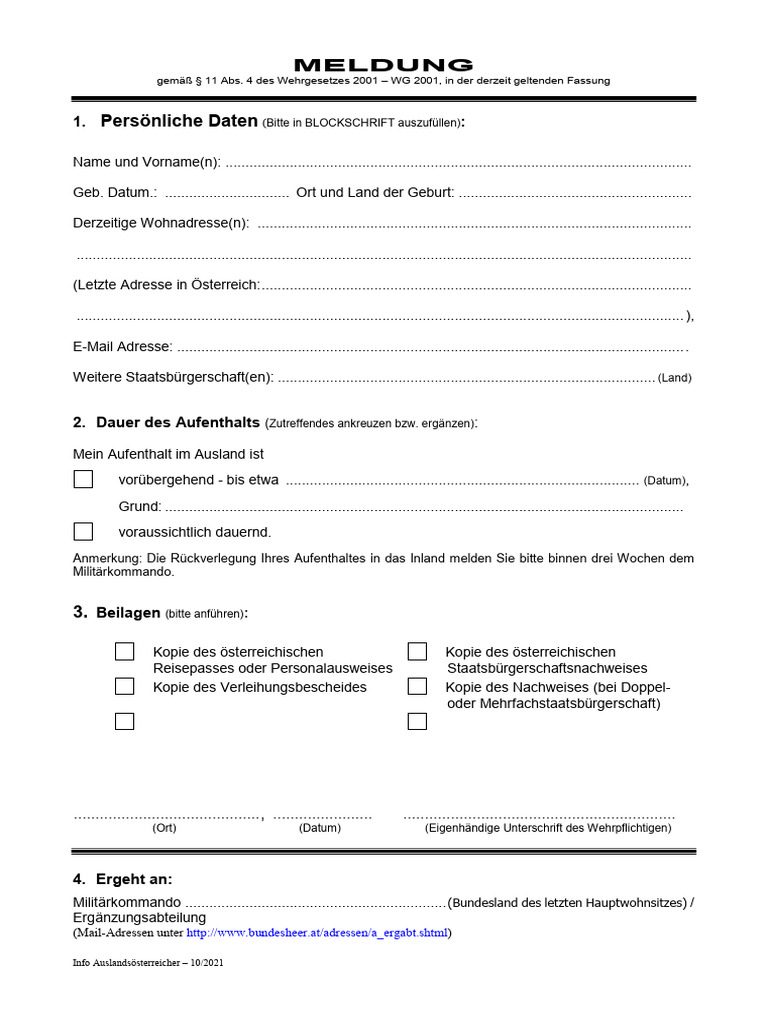 AÖ Wehrpflicht Meldeformular | PDF