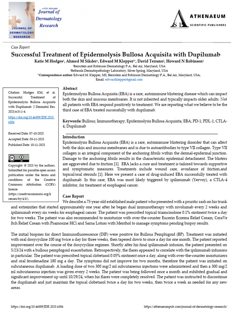 Successful Treatment of Epidermolysis Bullosa Acquisita With Dupilumab ...