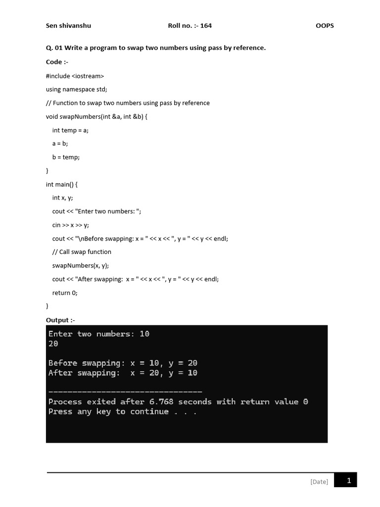 C++ OOP Programs: Swapping, Menu, Classes | PDF | Integer (Computer ...
