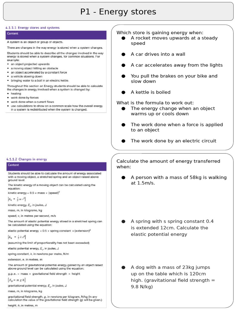 AQA GCSE Physics Paper 1 - Energy Revision Workbook | PDF | Energy ...