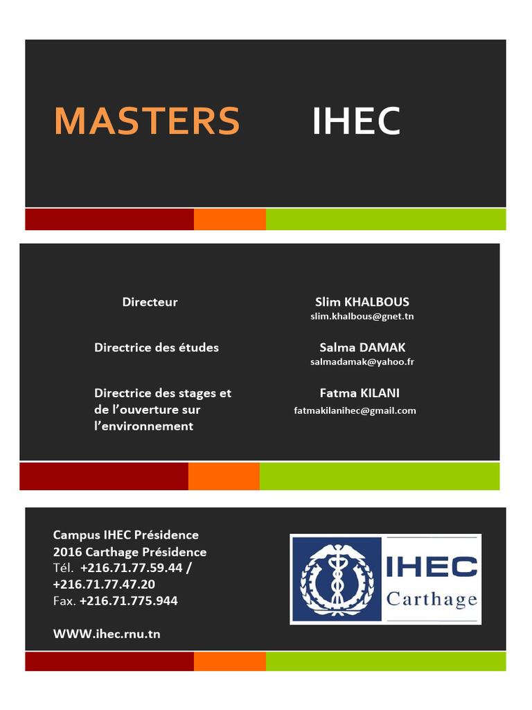 Masters IHEC Carthage : Formations et Contacts | PDF ...
